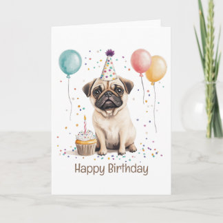 Cartão Happy Birthday Pug Dog