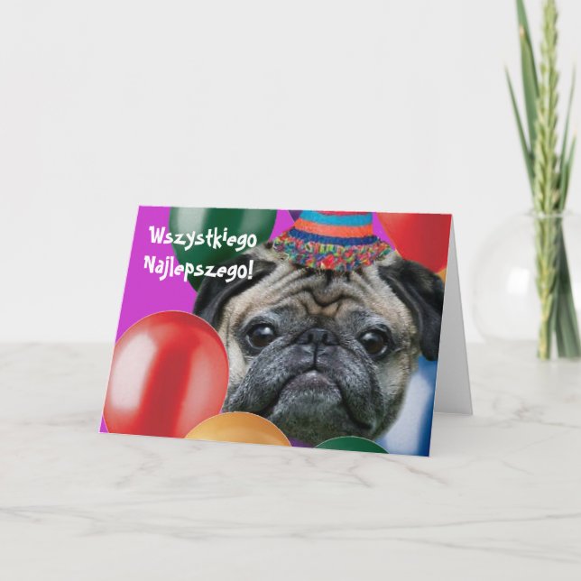 Cartão Happy birthday pug dog greeting card (Frente)