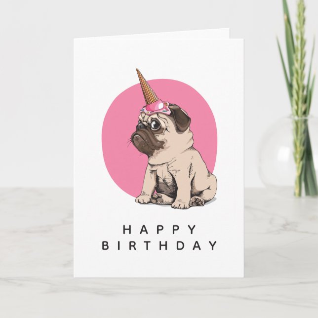 Cartão Happy Birthday | Pugicorn (Frente)