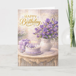 Cartão Happy Birthday Purple Iris Cottage Still Life