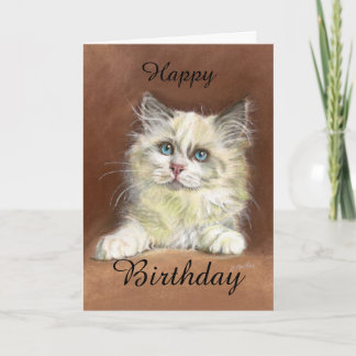 Cartão Happy Birthday Ragdoll Kitten Art