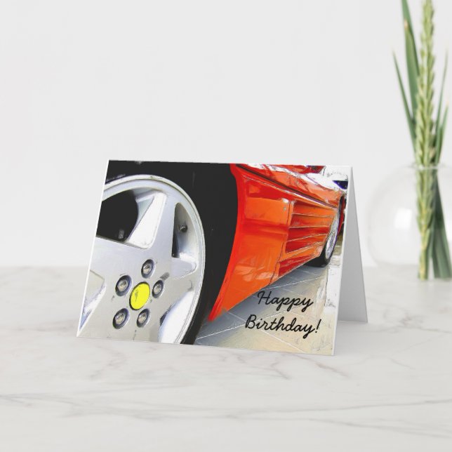 Cartão Happy Birthday Red Sports Car greeting card (Frente)