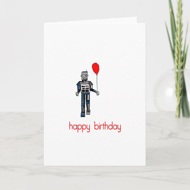 Cartão Happy birthday robot with balloon (Frente)