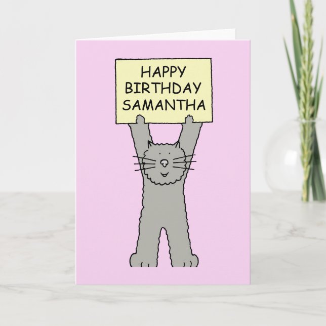 Cartão Happy Birthday Samantha Cartoon Kitten (Frente)