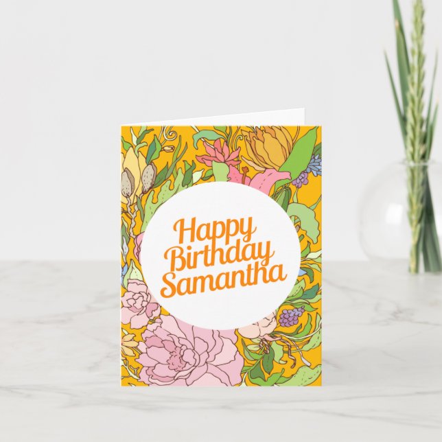 Cartão Happy Birthday Samantha | Floral Birthday Card (Frente)
