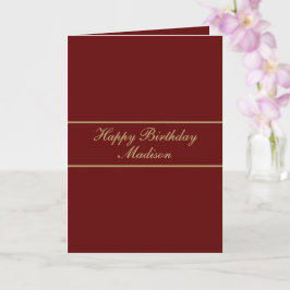 Cartão Happy Birthday Script Name Burgundy Gold