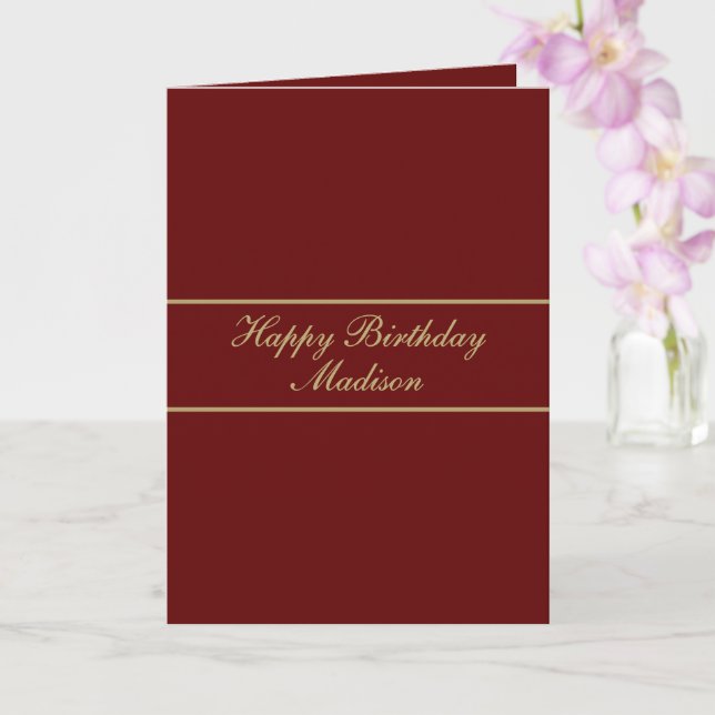 Cartão Happy Birthday Script Name Burgundy Gold (Orquídea)