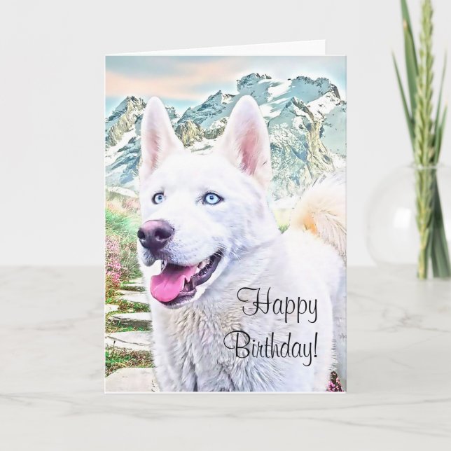 Cartão Happy Birthday Siberian husky greeting card (Frente)