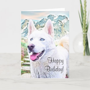 Cartão Happy Birthday Siberian husky greeting card