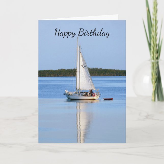 Cartão Happy Birthday Side by Side Sailboats (Frente)