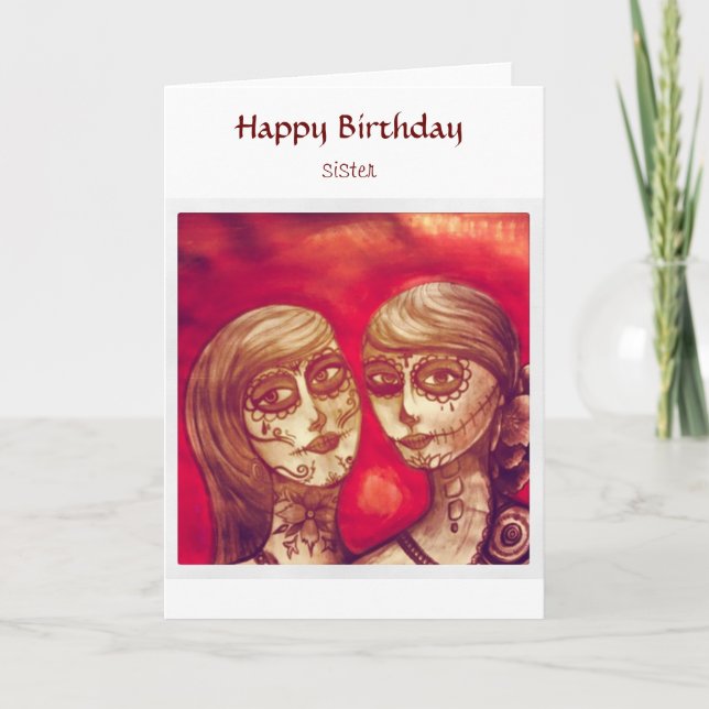 Cartão happy birthday sister mexican sugar skulls card (Frente)