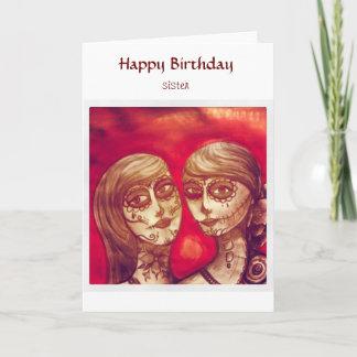 Cartão happy birthday sister mexican sugar skulls card