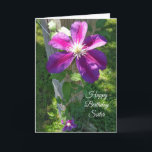 Cartão Happy Birthday Sister Purple Flower Clematis<br><div class="desc">Happy Birthday Sister Pretty Purple Flower Clematis card.</div>