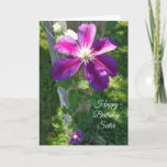 Cartão Happy Birthday Sister Purple Flower Clematis<br><div class="desc">Happy Birthday Sister Pretty Purple Flower Clematis card.</div>