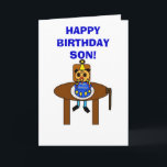 Cartão Happy Birthday Son!<br><div class="desc">Both a heartwarming and humorous card to a son on his Birthday! The front of the card shows a man dressed as a boy blowing out his Birthday candles; A humorous way of a seeing a son through a mothers eyes. Inside reads a poem that I have written: I have...</div>