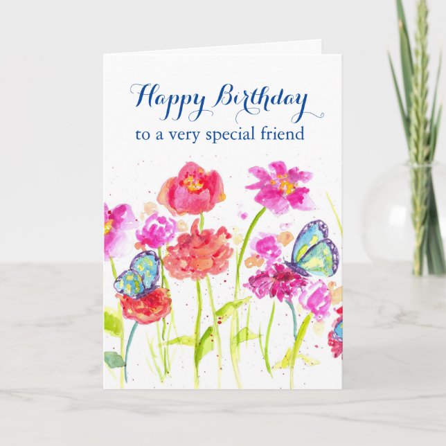 Cartão Happy Birthday Special Friend Blue Butterflies (Frente)