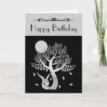 Cartão Happy Birthday - Spouse / Partner - Love Doves<br><div class="desc">Sending your Birthday greetings to the love of your life ... This elegant greeting card that is adorned with Doves and select colored red hearts, a full moon and a tree with heart shaped leaves in silver tones on a black background and silver tone border is the perfect choice. A...</div>