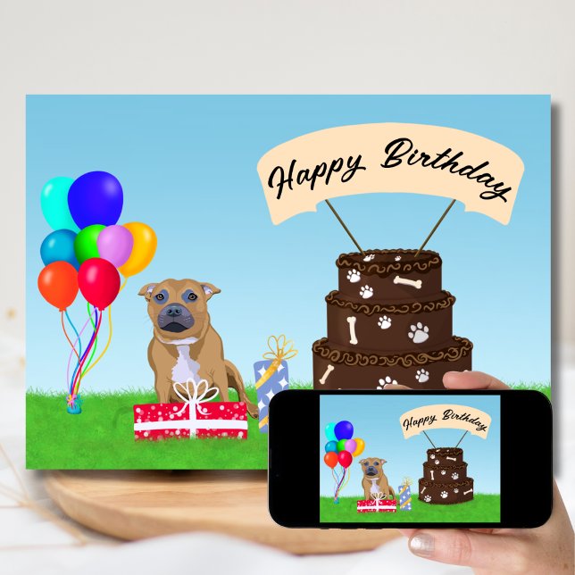 Cartão Happy Birthday Staffordshire Bull Terrier (Criador carregado)