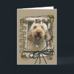 Cartão Happy Birthday - Stone Paws - GoldenDoodle<br><div class="desc">What could say Happy Birthday better than this GoldenDoodle Dog helping you to celebrate!</div>