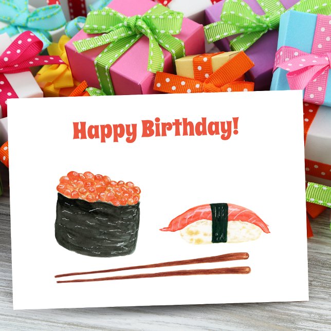 Cartão Happy Birthday Sushi Watercolor (Savor the Moment: Gift a Tasty Surprise with our Sushi-themed Birthday Card!)