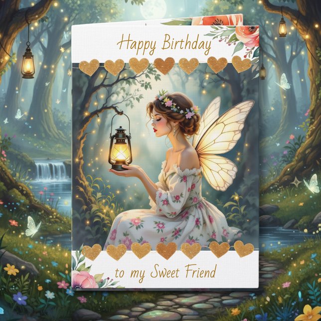 Cartão Happy Birthday Sweet Friend | Fairy Themed (Criador carregado)