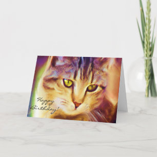 Cartão Happy Birthday Tabby Cat Art greeting card