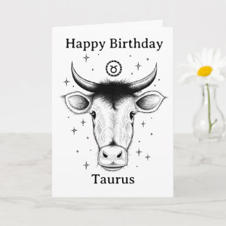 Cartão Happy Birthday Taurus Bull Hand-drawn