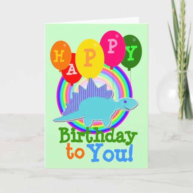 Cartão Happy Birthday to You Blue Cartoon Dinosaur (Frente)