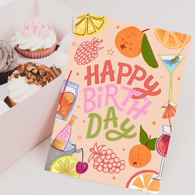 Cartão Happy Birthday Tropical Fruit and Cocktail Party (Happy Birthday Tropical Fruit and Cocktail Party Card)