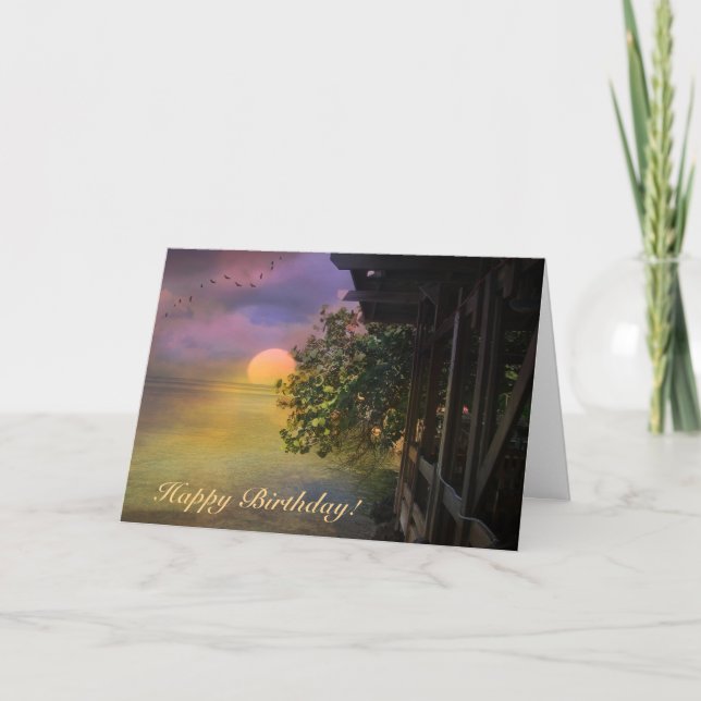 Cartão Happy Birthday Tropical Sunset (Frente)