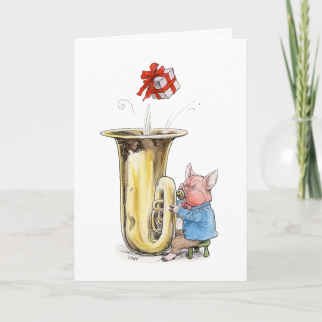 Cartão Happy Birthday tuba-blowing pig Card (Frente)