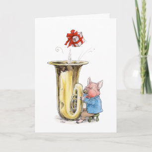 Cartão Happy Birthday tuba-blowing pig Card