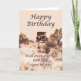 Cartão Happy Birthday, vintage card, over the hill, humor