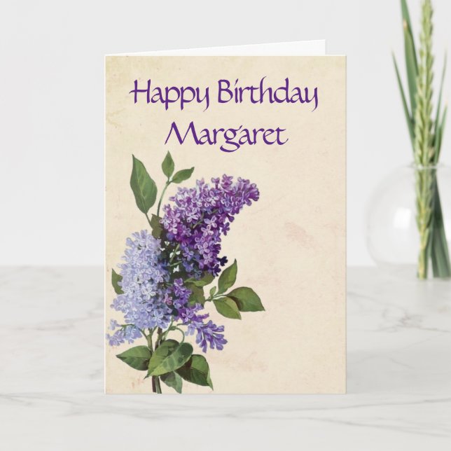 Cartão Happy Birthday Vintage Lilac Flowers (Frente)