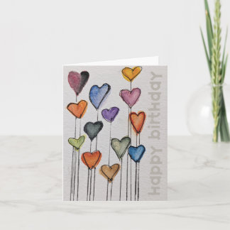 Cartão Happy Birthday Watercolor Hearts Card