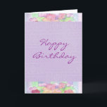 Cartão Happy Birthday Watercolor Lavender Pansy Garden<br><div class="desc">A watercolor painting of a spring pansy garden.  Find this design on letterhead and stationery too.</div>