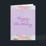 Cartão Happy Birthday Watercolor Lavender Pansy Garden<br><div class="desc">A watercolor painting of a spring pansy garden.  Find this design on letterhead and stationery too.</div>