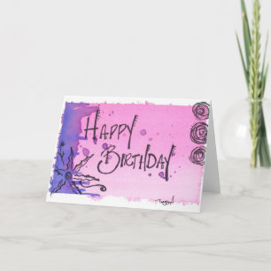 Cartão Happy Birthday Watercolor / Purple