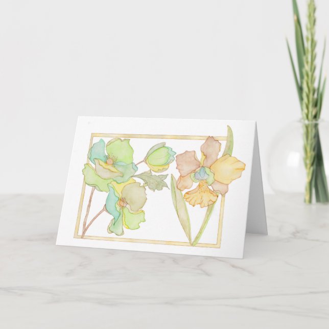 Cartão Happy Birthday watercolour card with flowers (Frente)