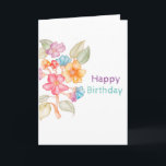 Cartão Happy Birthday watercolour greeting card<br><div class="desc">This greeting card with floral design is designed for birthdays and it´s part of my floral design cards´collection. The floral part is originally painted as a watercolour picture.</div>