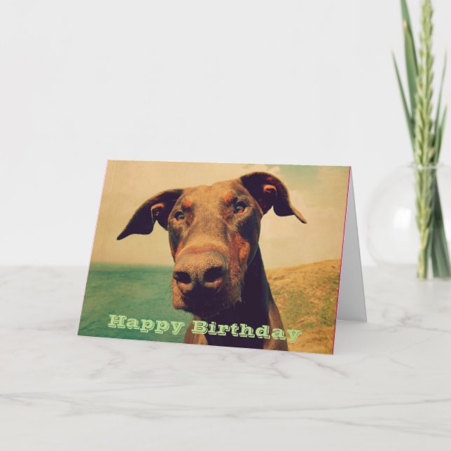 Cartão Happy Birthday with a Cute Doberman (Frente)