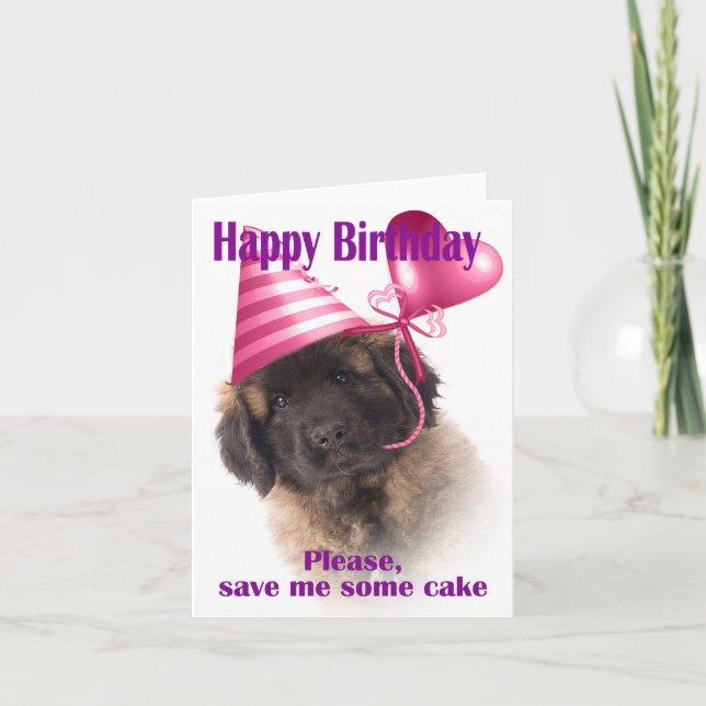 Cartão Happy birthday with a Leonberger puppy (Frente)