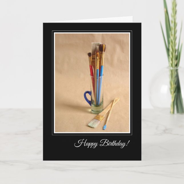 Cartão Happy Birthday with Artist's Paintbrushes (Frente)