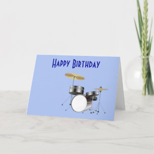 Cartão Happy Birthday with drum kit for musician drummer