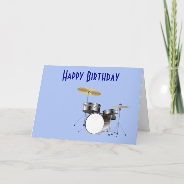 Cartão Happy Birthday with drum kit for musician drummer (Frente)