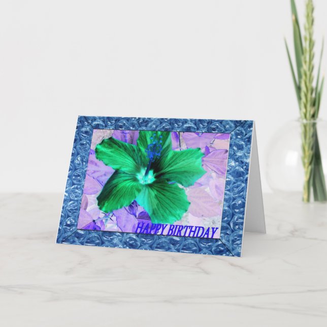 Cartão Happy Birthday With Green Flower and Frame (Frente)