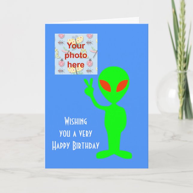 Cartão Happy Birthday with martian alien add photo (Frente)