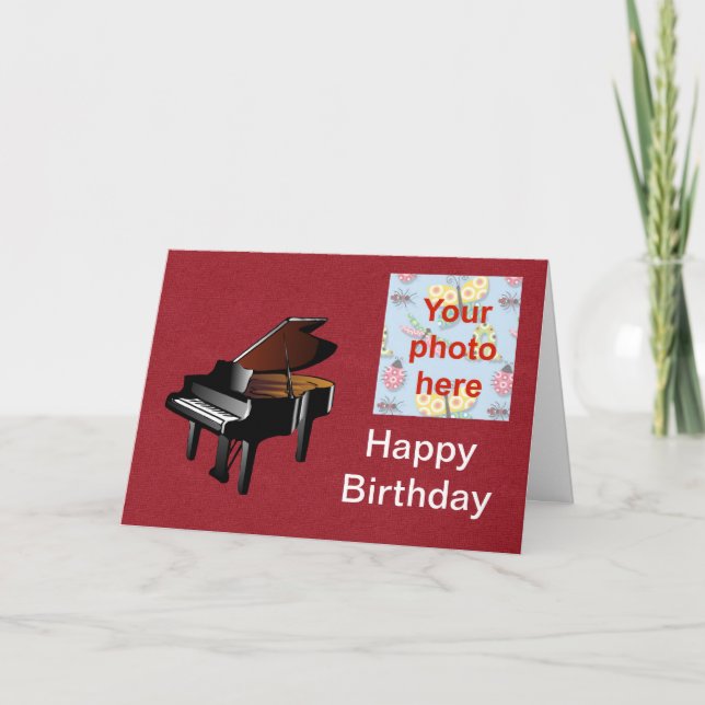 Cartão Happy Birthday with piano add photo (Frente)