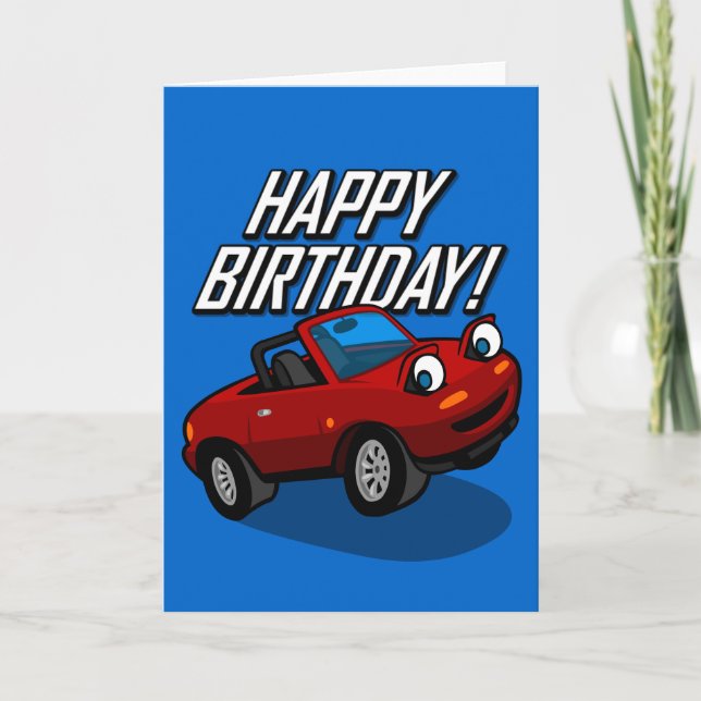 Cartão Happy Birthday with Roadster Illustration (Frente)