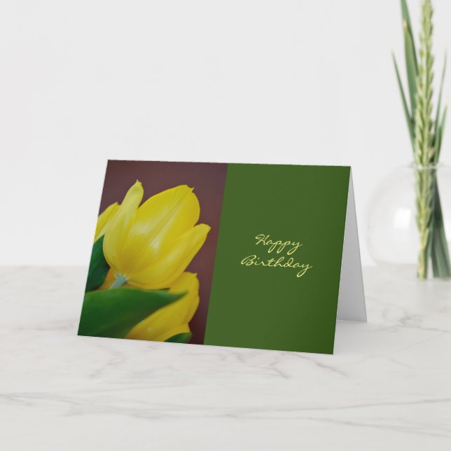 Cartão Happy Birthday Yellow Tulip Flower (Frente)